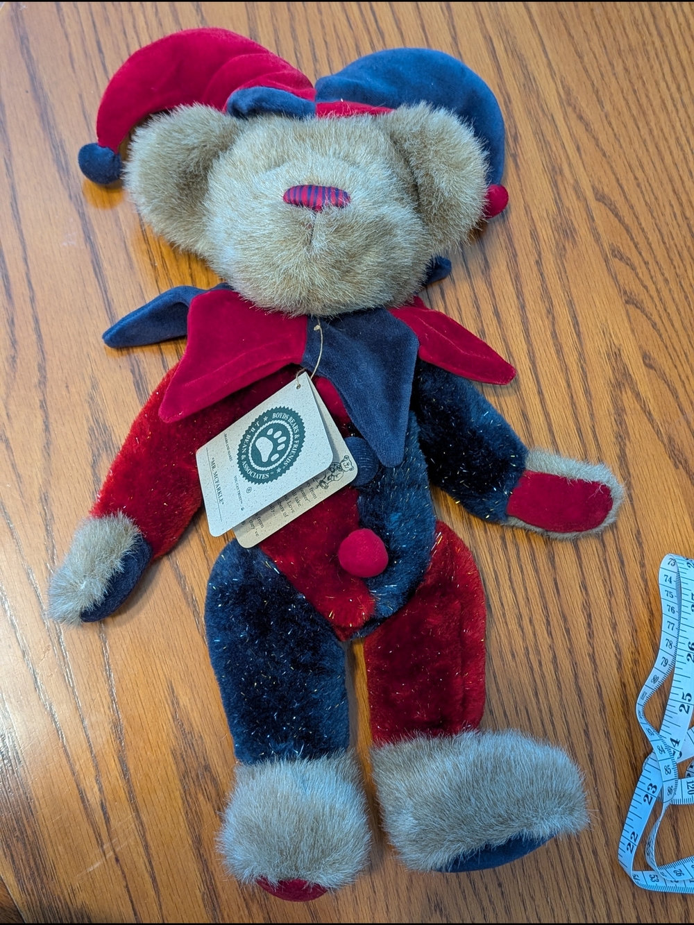 Boyds Bears Red and Navy Jester Plush Bear. NWT #912640
